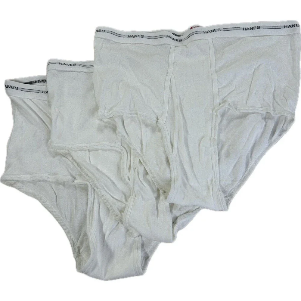 VINTAGE LOT OF 3 Hanes Cotton Mens Briefs White 3X (48-50) Comfort Flex NEW